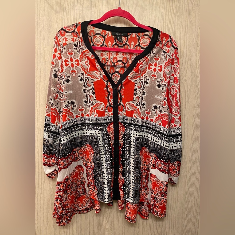 Women’s XL Boho Blouse Red & Black